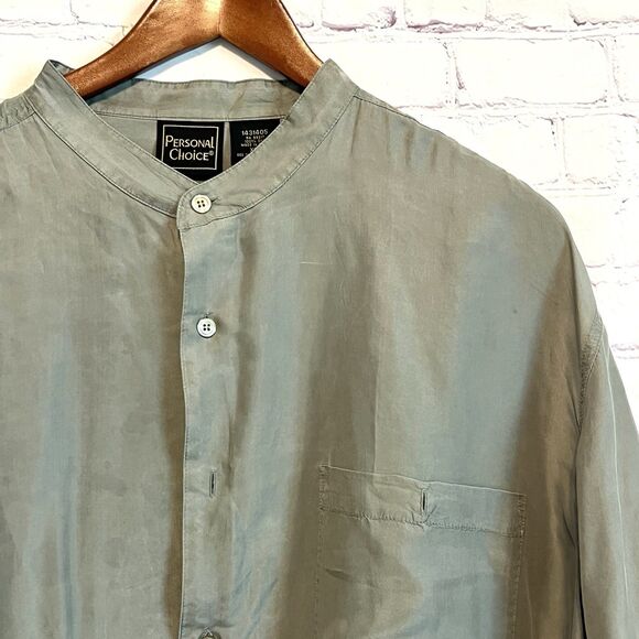 VTG 90s 100% Silk Personal Choice Button Down Shirt  Monk Collar Lightweight - Picture 1 of 8